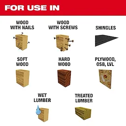 The 7-1/4” 24T NITRUS™ Carbide Framing & Demolition Circular Saw Blade is suitable for cutting wood with nails or screws, shingles, soft or hard wood, plywood, OSB, LVL, wet lumber, and treated lumber.