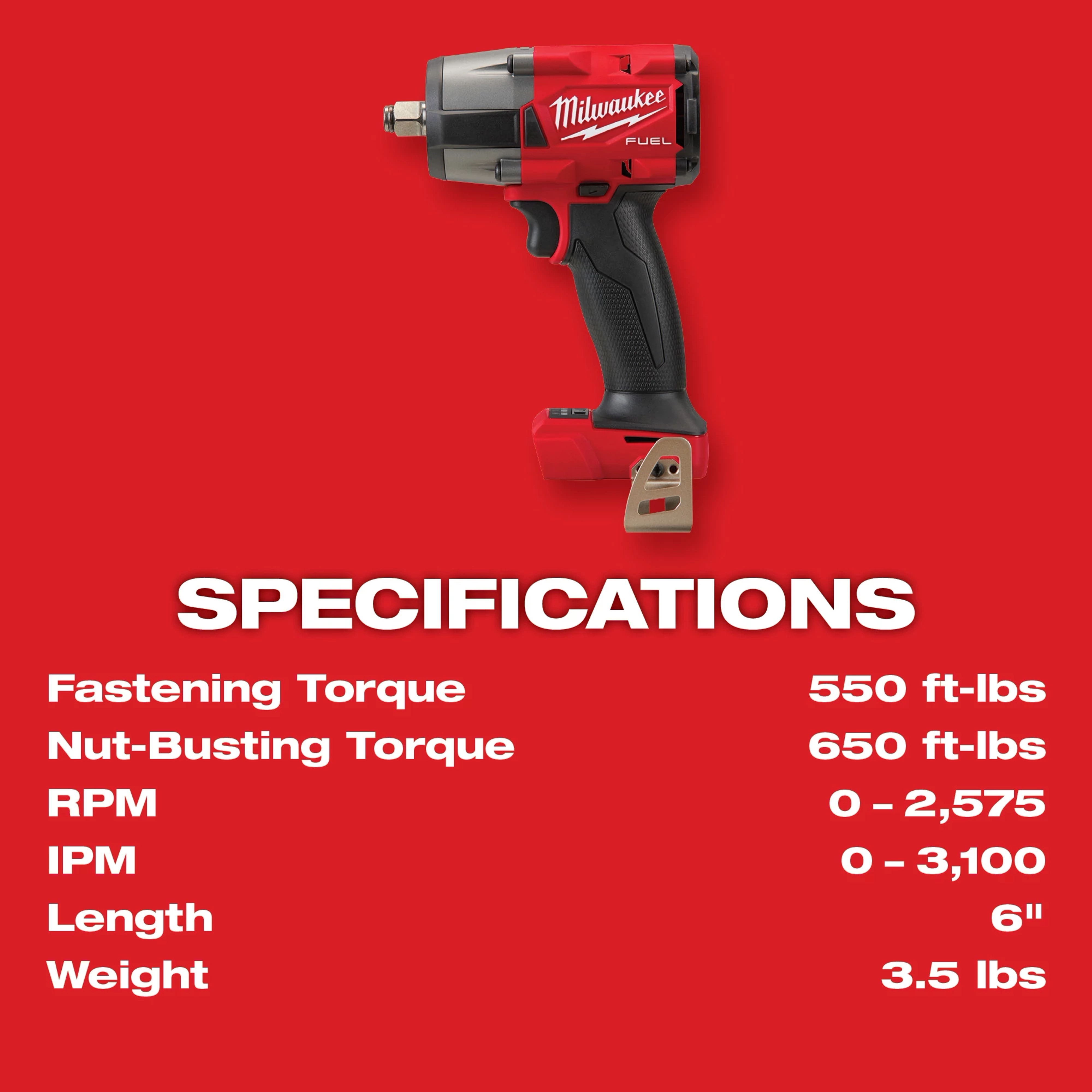 M18 FUEL™ 1/2 Mid-Torque Impact Wrench w/ Friction Ring Specs