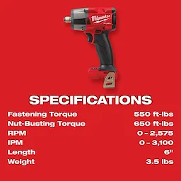 M18 FUEL™ 1/2 Mid-Torque Impact Wrench w/ Friction Ring Specs