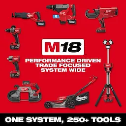 Image of the M18 product line with the text "M18 - performance driven trade focused system wide"
