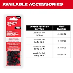 Available accessories include ear tips for small, medium and large