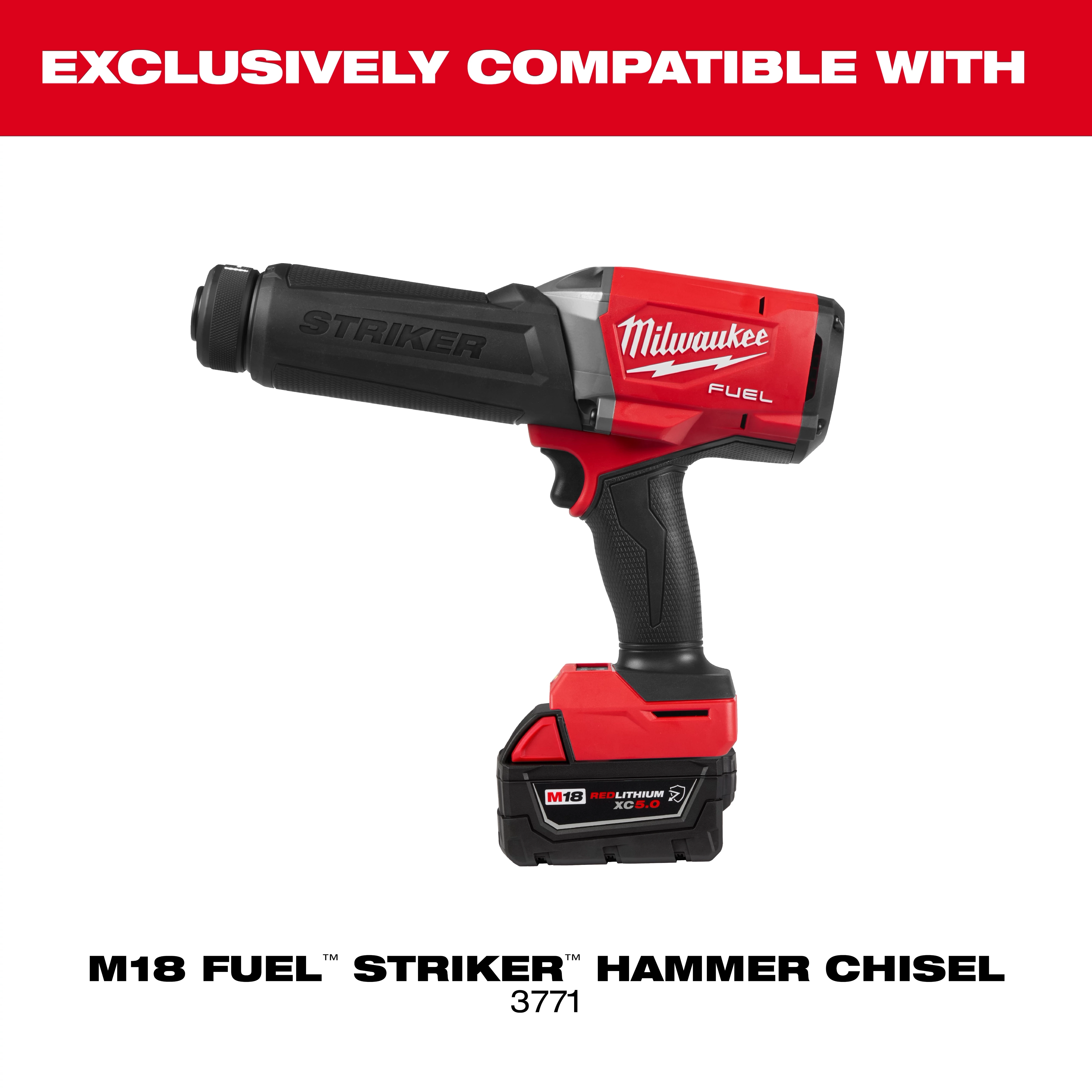 M18 FUEL STRIKER Hammer Chisel power tool displayed on a white background with red header text above.