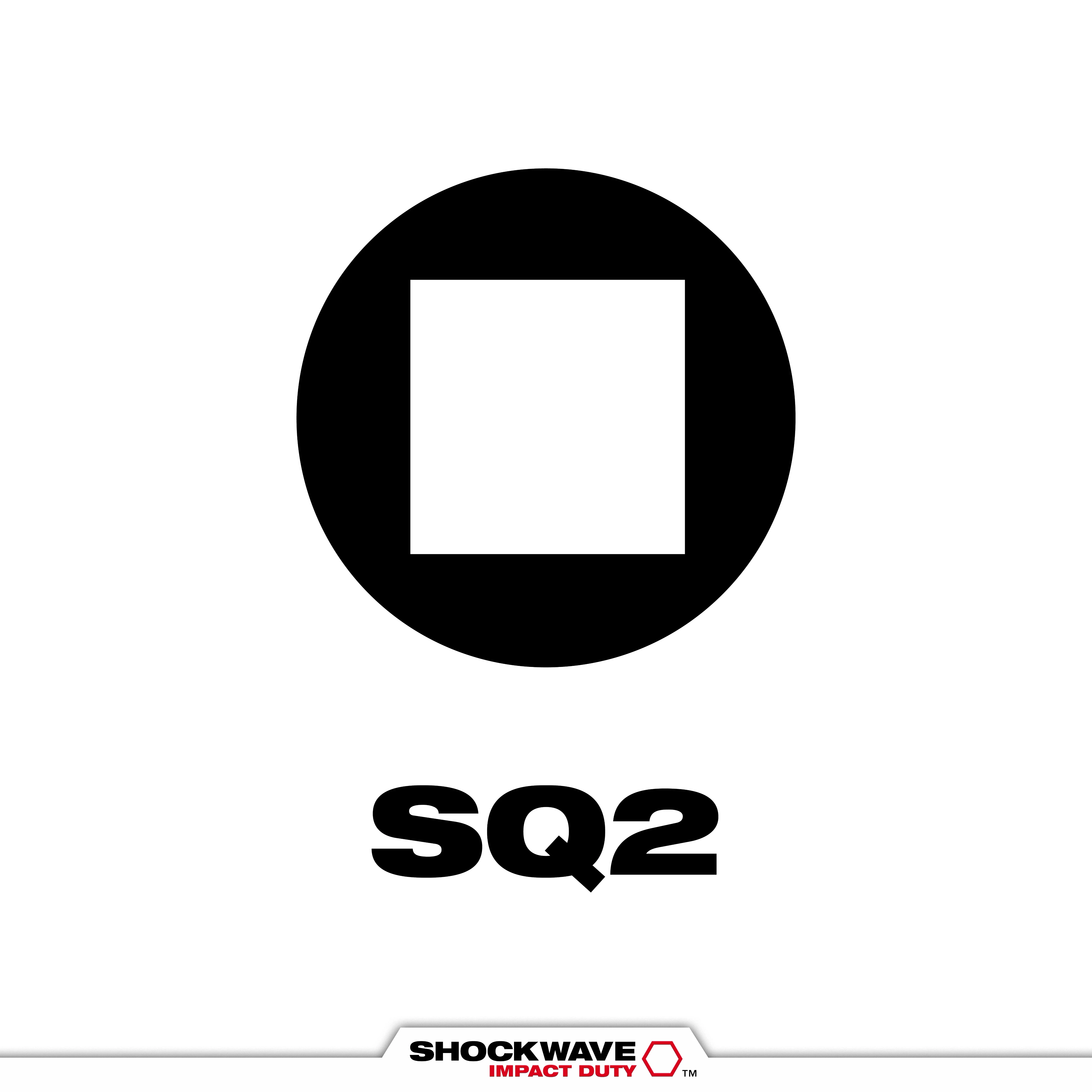 Image of SHOCKWAVE™ SQ2 Tip Type. The graphic displays a white square within a black circle, followed by the label "SQ2" underneath. The bottom of the image features the SHOCKWAVE Impact Duty™ logo.