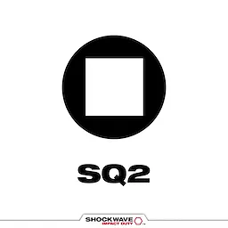 Image of SHOCKWAVE™ SQ2 Tip Type. The graphic displays a white square within a black circle, followed by the label "SQ2" underneath. The bottom of the image features the SHOCKWAVE Impact Duty™ logo.