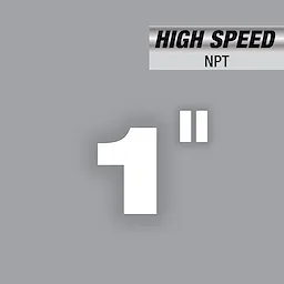 1" High Speed NPT Forged Aluminum Die Head on a grey background. Large white text "1" is centered with "High Speed NPT" above it.