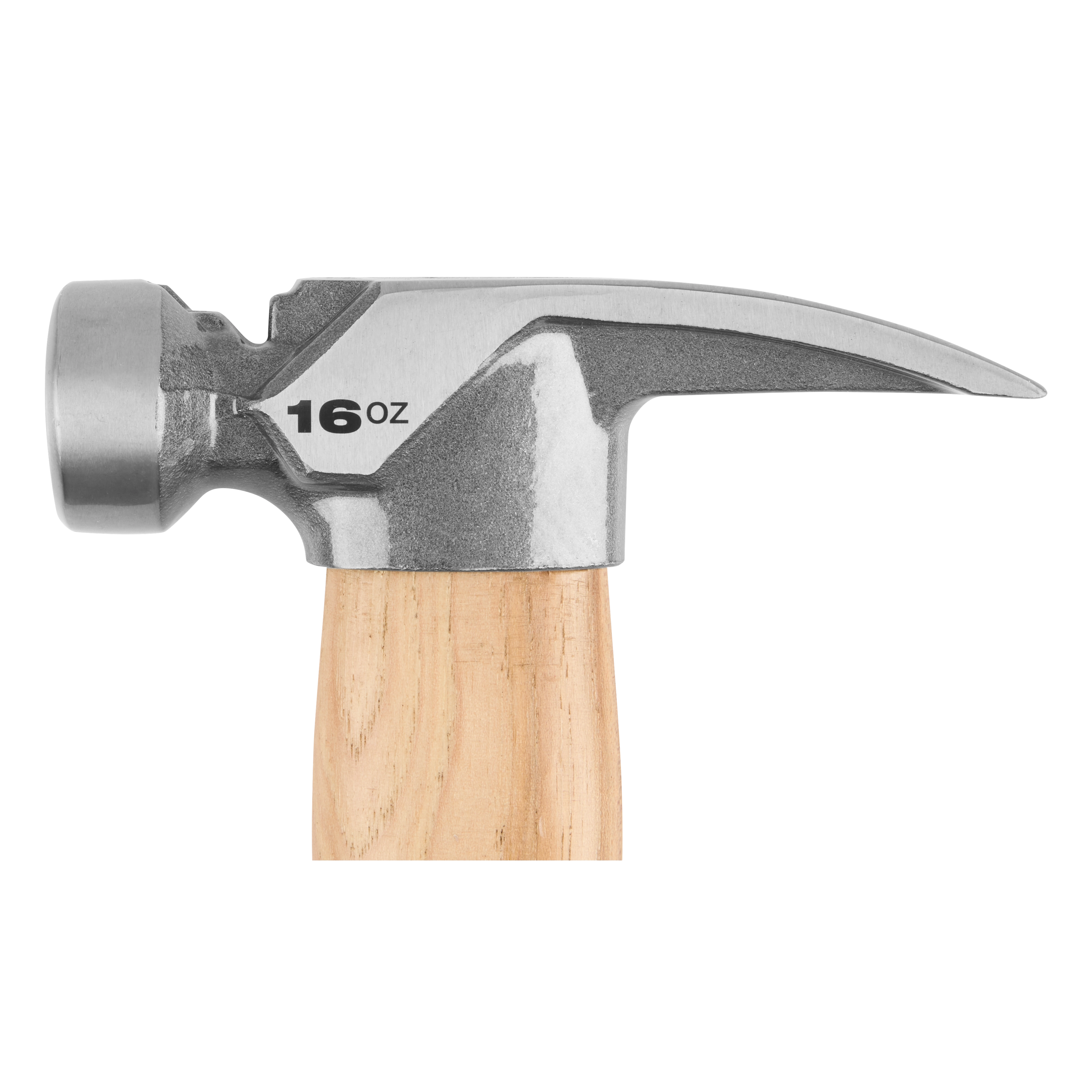 16oz Smooth Face Hickory Handle Hammer with a metal head and smooth striking surface. Durable wooden handle for a firm grip.