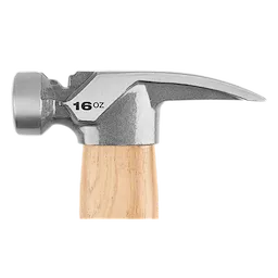16oz Smooth Face Hickory Handle Hammer with a metal head and smooth striking surface. Durable wooden handle for a firm grip.