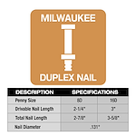 Image of the Milwaukee Duplex Nail icon with the Duplex Nails description and specifications