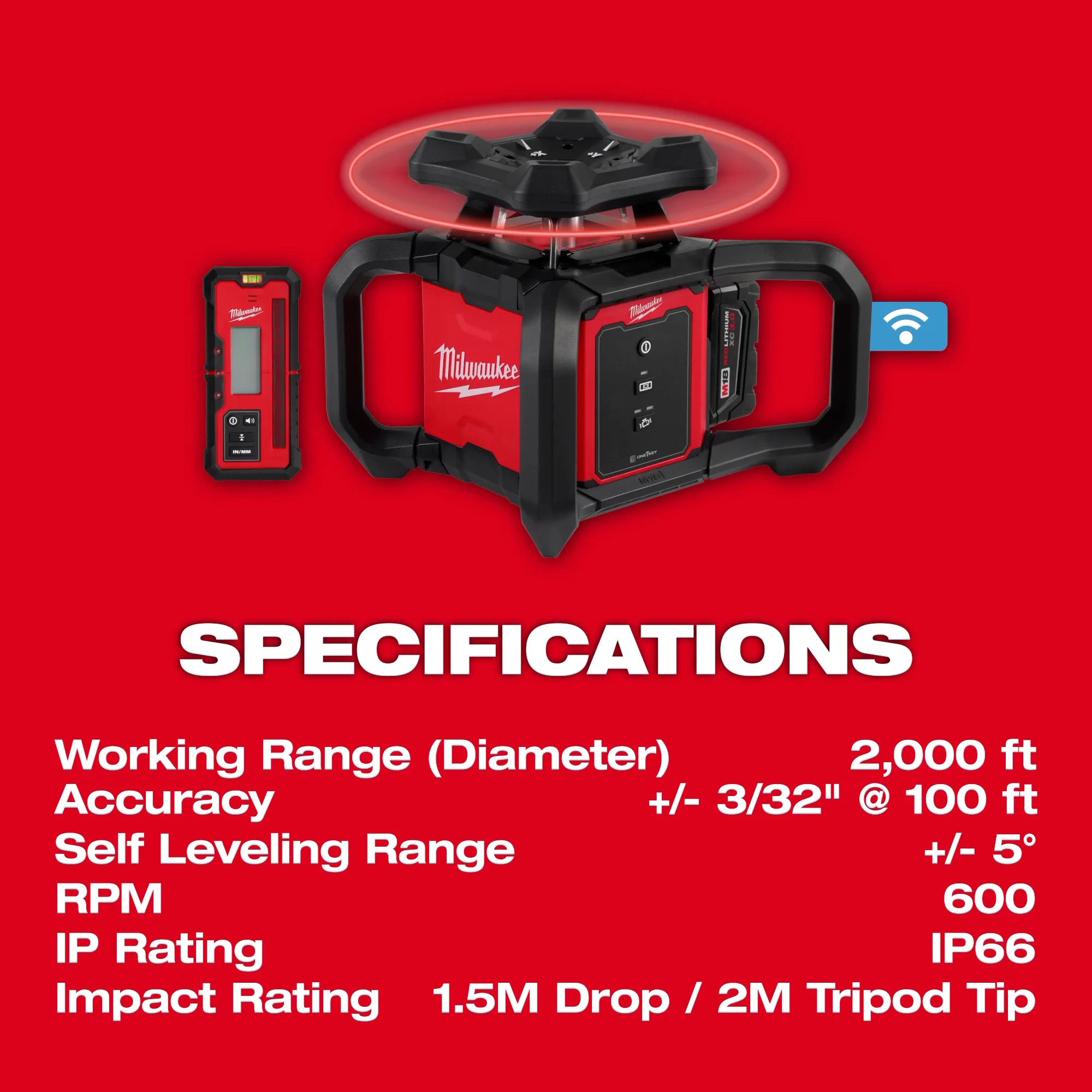 Red Exterior Rotary Laser Level specifications