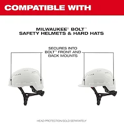 BOLT REDLITHIUM USB Cooling Fan secures into front and back mounts of Milwaukee BOLT safety helmets and hard hats.