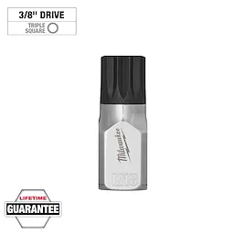 3/8" Drive 18mm Triple Square Bit Socket with a chrome finish, black grip, and M18 marking. Lifetime guarantee included.