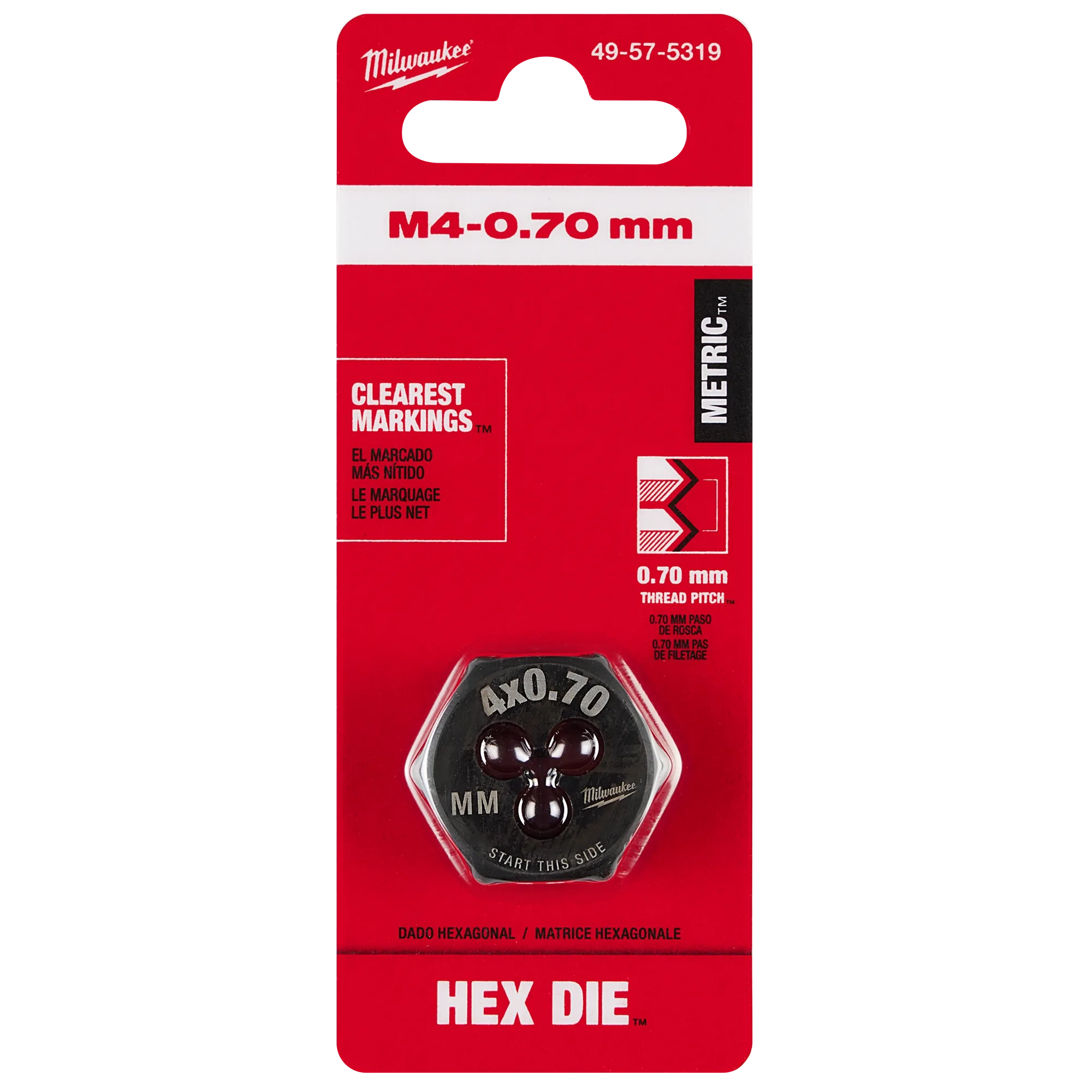 M4-0.70 mm 1-Inch Hex Die in its packaging