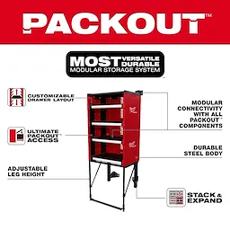 PACKOUT™ Rack Kit is a versatile and durable modular storage system with customizable drawer layout, adjustable leg height, and ultimate access. The steel body ensures durability and it connects with all PACKOUT™ components.