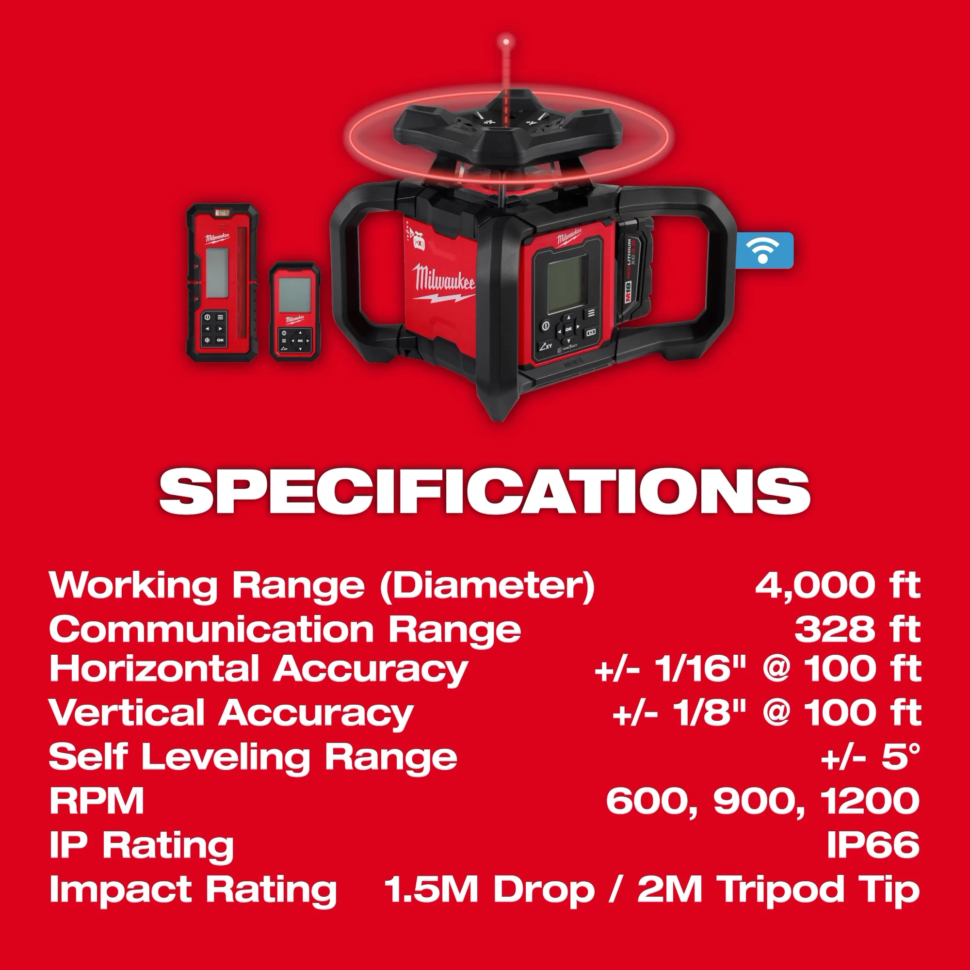 Red Exterior Dual Slope Rotary Laser Level specifications