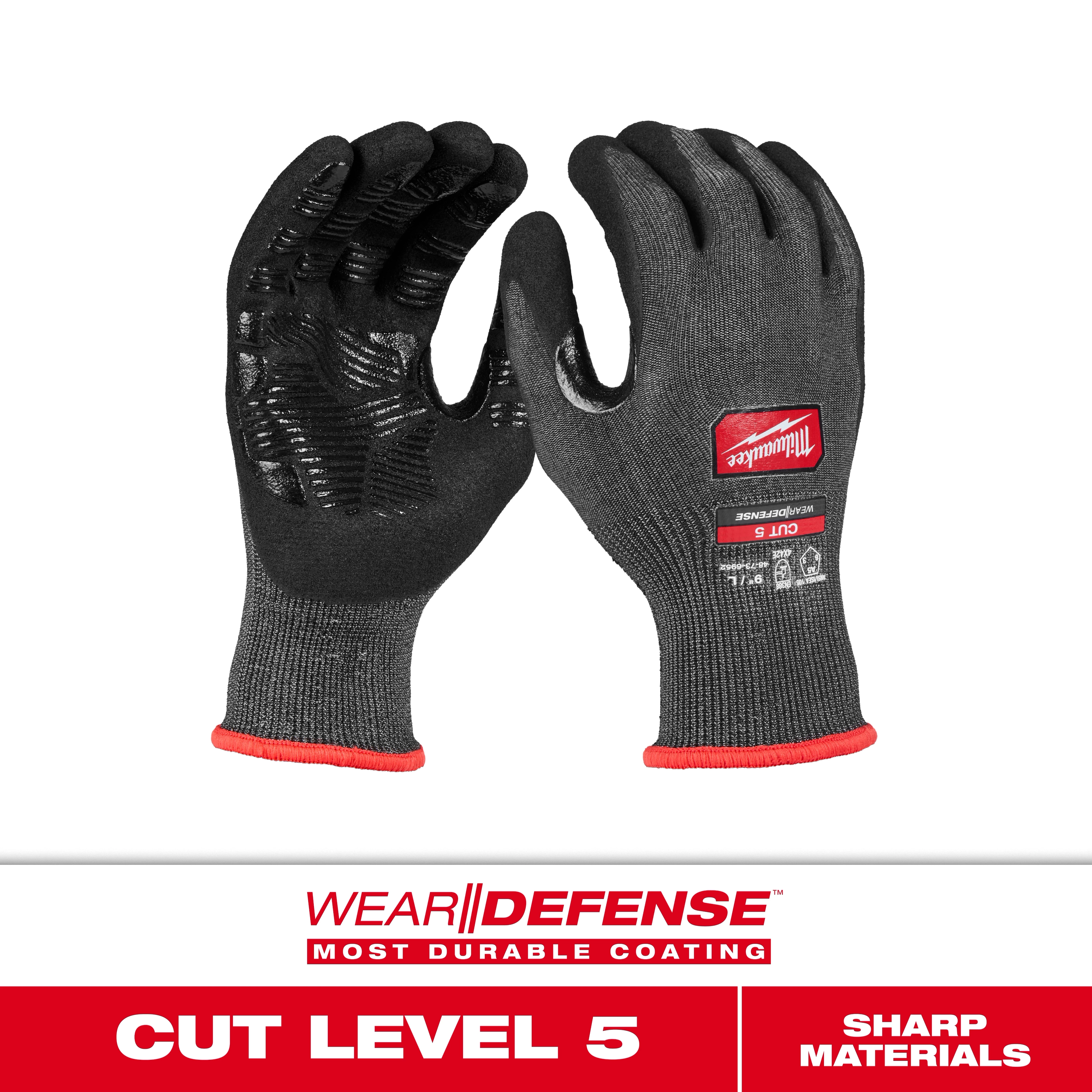 Milwaukee Cut Level 5 High Dexterity Nitrile Dipped Gloves w/ WEAR-DEFENSE Protection. " SHARP MATERIALS" Call Out.