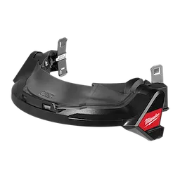 The image shows a BOLT™ Gasketed Full Face Shield with a clear dual coat lens. It is compatible with Milwaukee® BOLT™ safety helmets and BOLT™ hard hats. The face shield is black with a red Milwaukee® logo on the side.