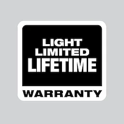 Light Limited Lifetime Warranty label in black and white with bold, capitalized text on a square background.