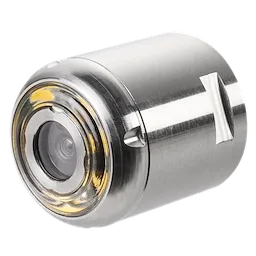 This image shows a 16mm Replacement Camera Head Kit for M12™ 65’ High Flex Compact Inspection Camera. The camera head is metallic with a cylindrical shape and a lens at one end. It appears to be designed for industrial inspection purposes.