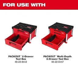 Divider for PACKOUT Drawer Tool Boxes displayed for use with PACKOUT 2-Drawer Tool Box and PACKOUT Multi-Depth 3-Drawer Tool Box.