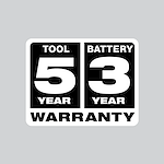 5 year tool, 3 year battery warranty logo