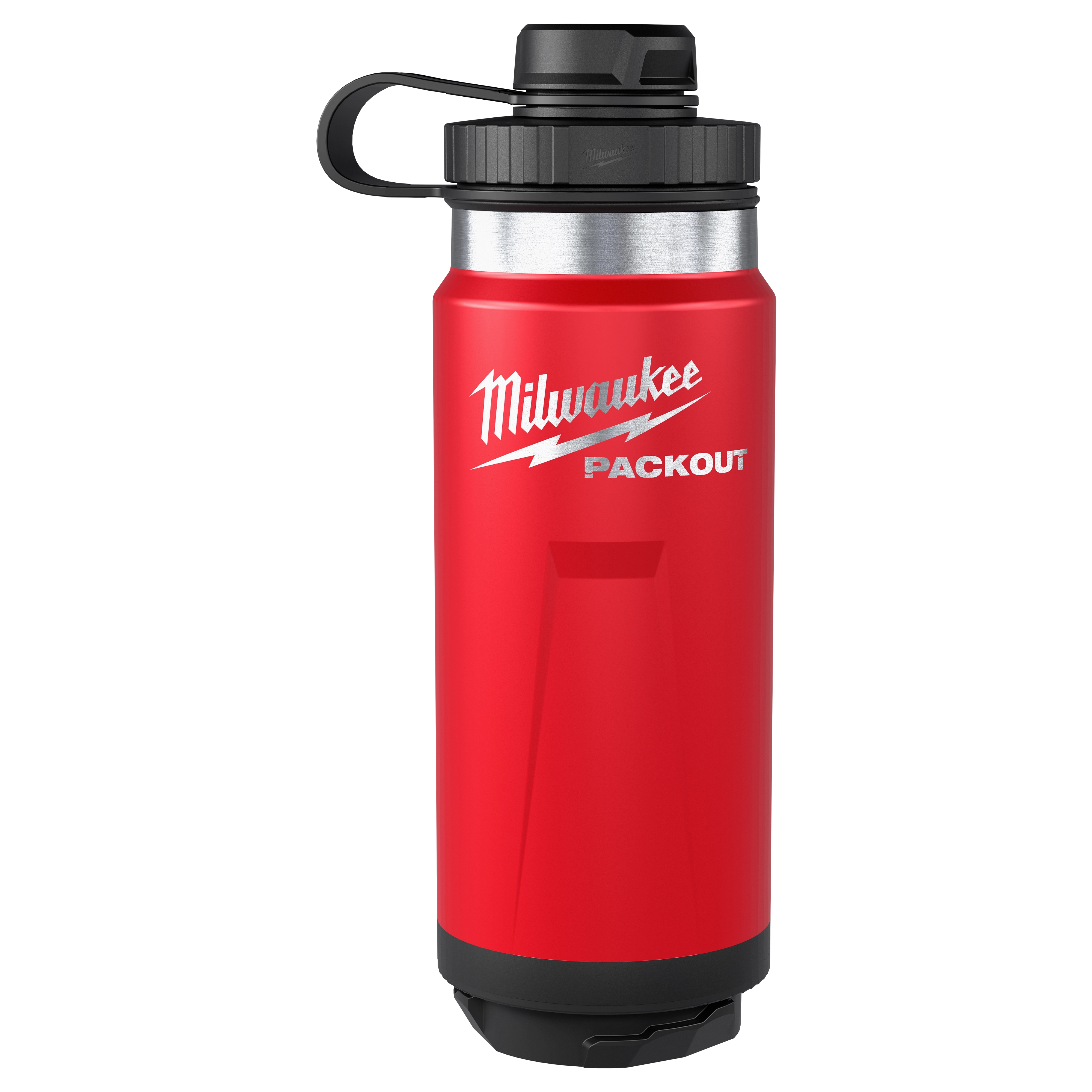PACKOUT 24oz Insulated Bottle with Tether Lid standing upright with a screw-on lid and carry loop.