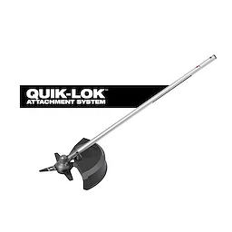 QUIK-LOK Brush Cutter Attachment with long metal shaft and cutting head on a plain background.