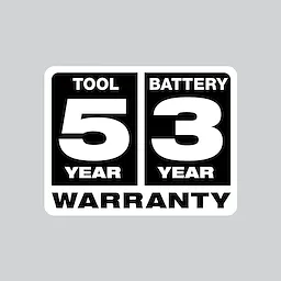 5 year tool warranty - 3 year battery warranty logo