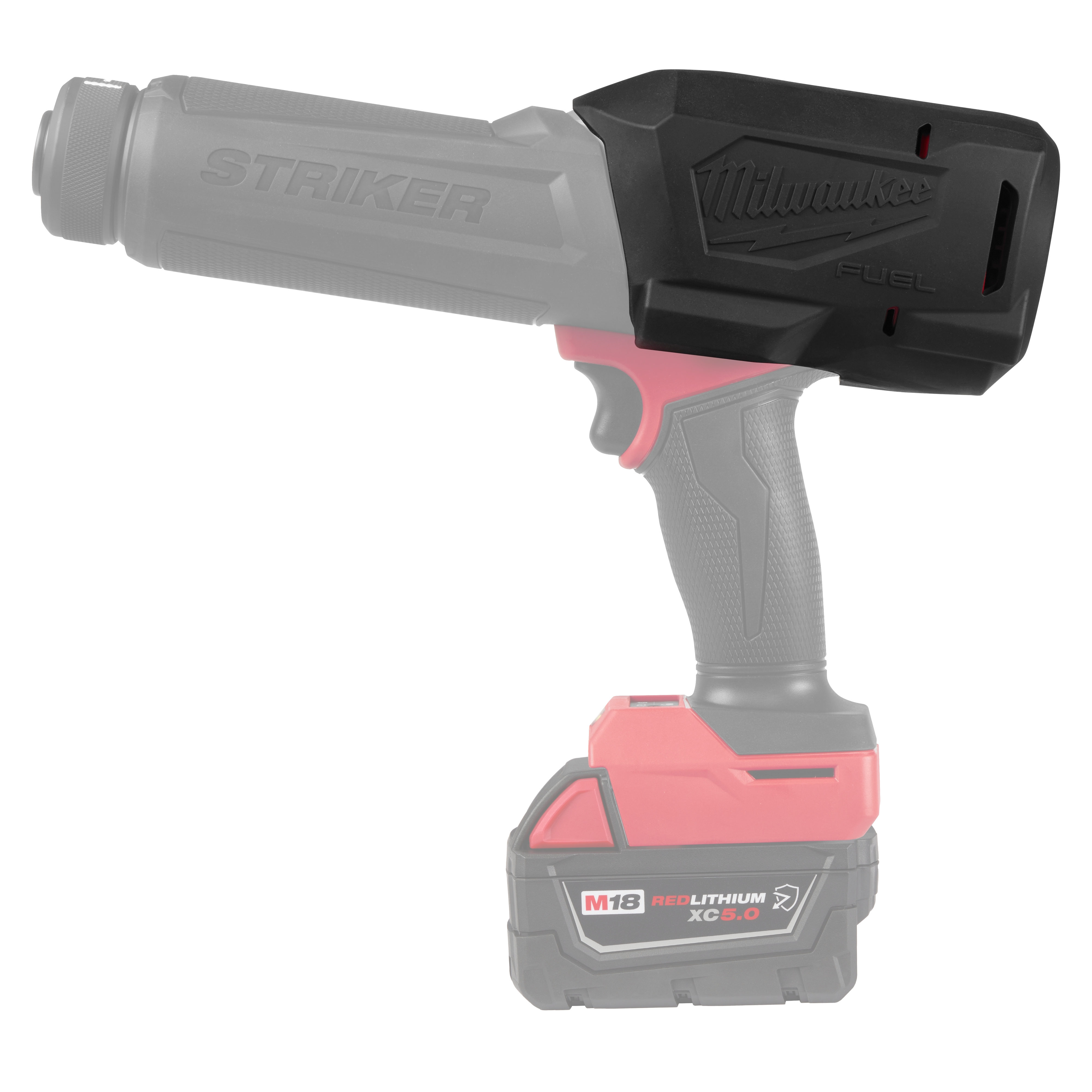 M18 FUEL STRIKER Hammer Chisel cordless power tool standing upright on its battery base.