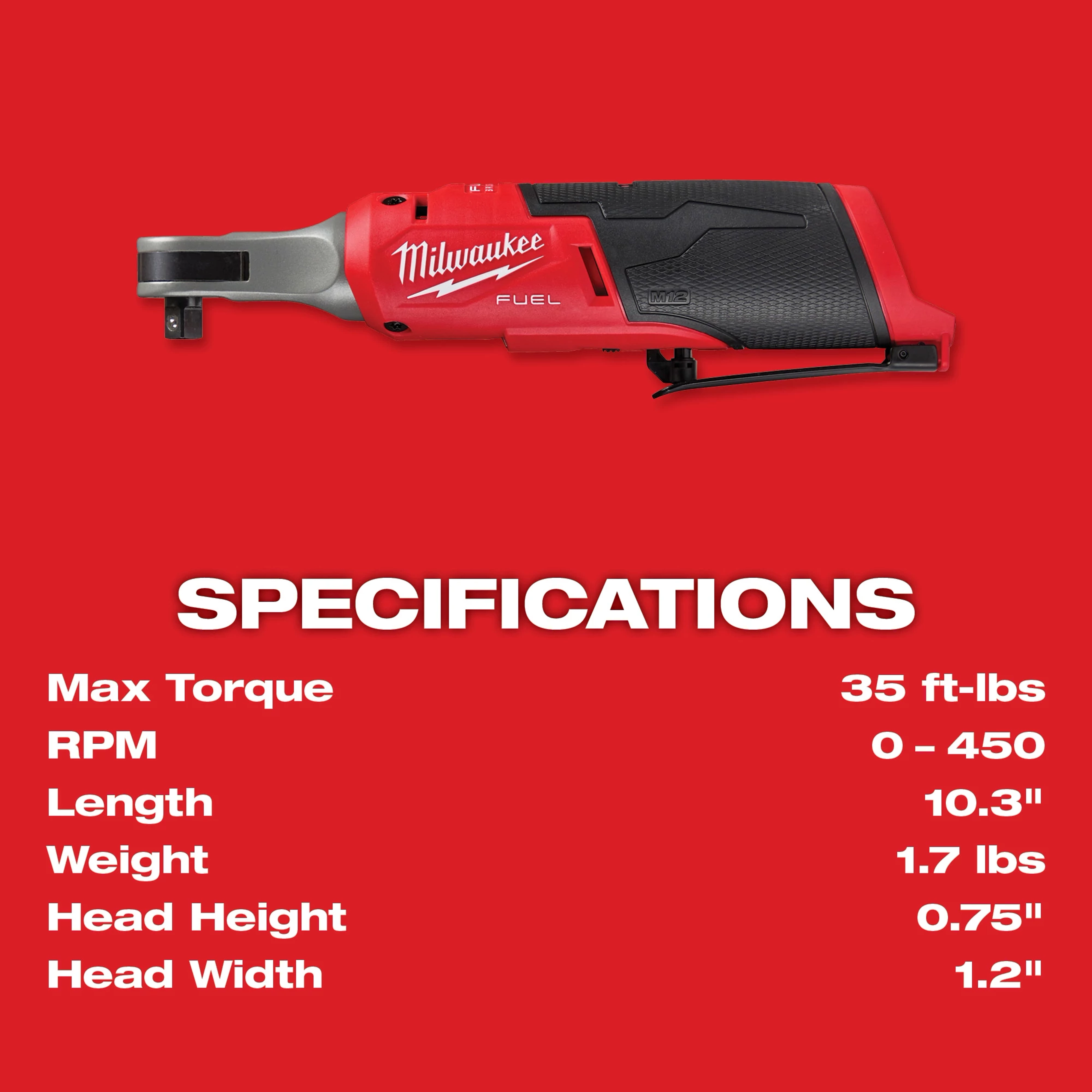 M12 FUEL™ 3/8" High Speed Ratchet Specs