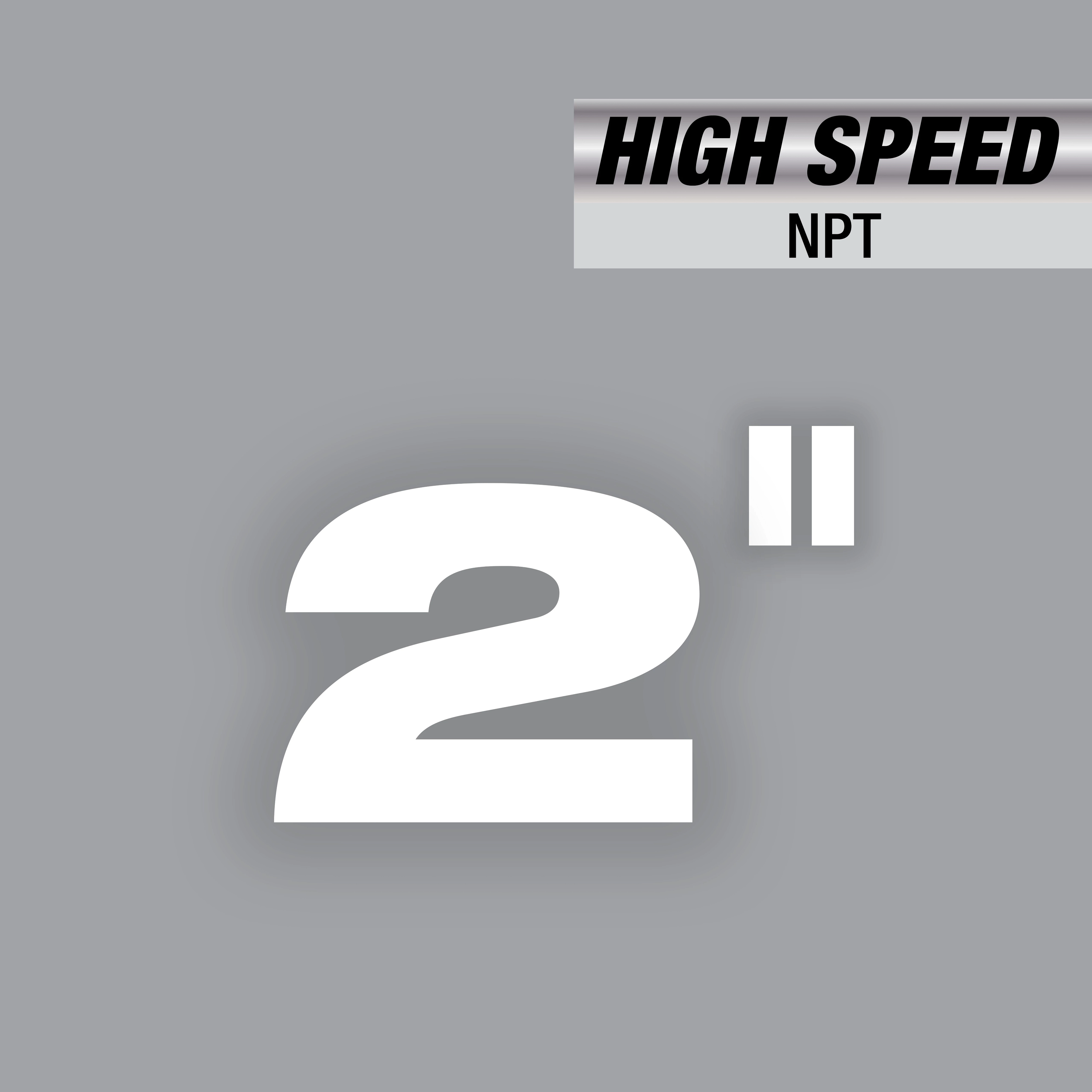 2" High Speed NPT Forged Aluminum Die Head shown in white text on a gray background, with "High Speed NPT" in smaller black text above.