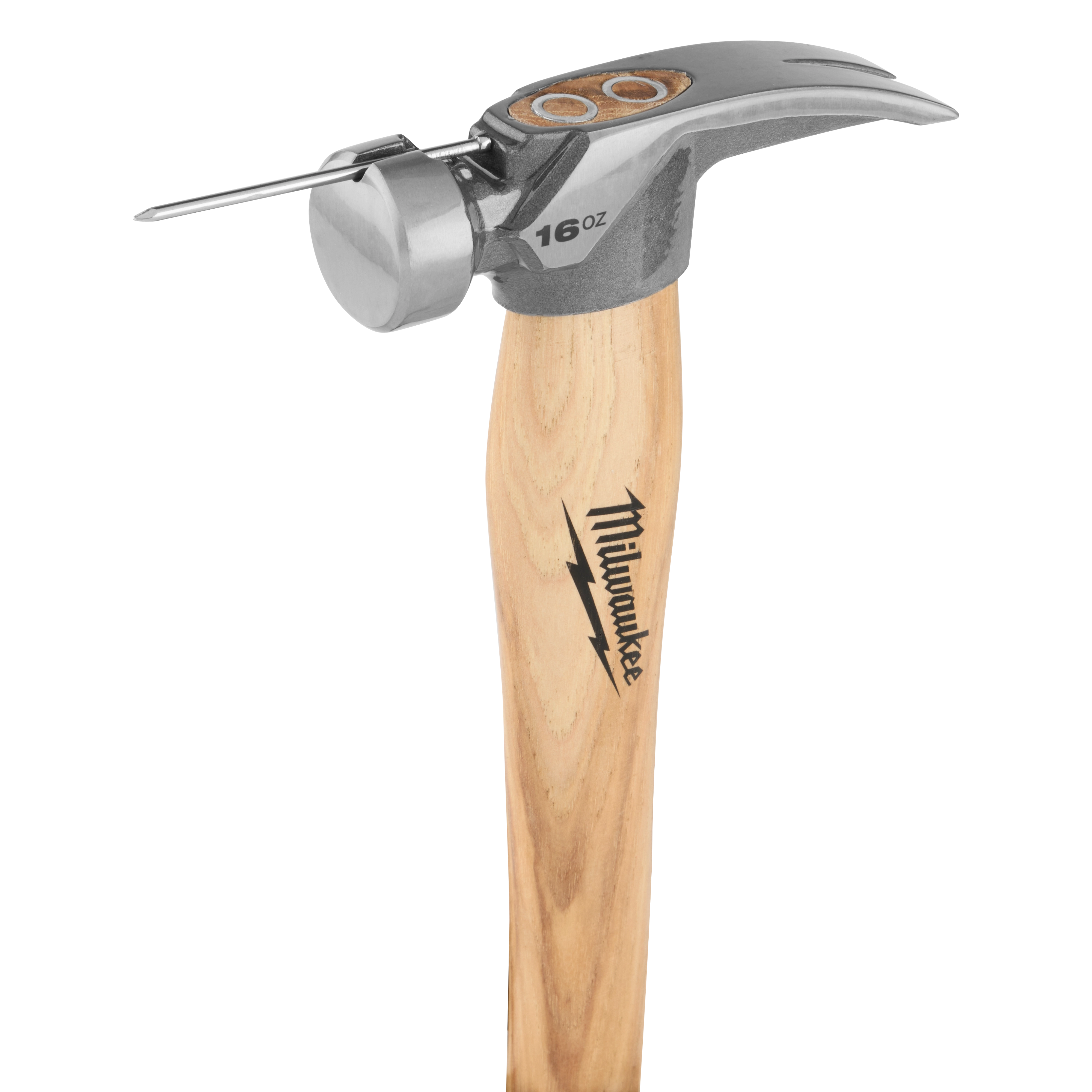 16oz Smooth Face Hickory Handle Hammer with a wooden handle and metallic smooth face head, featuring a curved claw for nail removal.