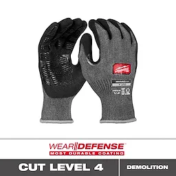 Milwaukee Cut Level 4 High Dexterity Nitrile Dipped Gloves w/ WEAR-DEFENSE Protection.