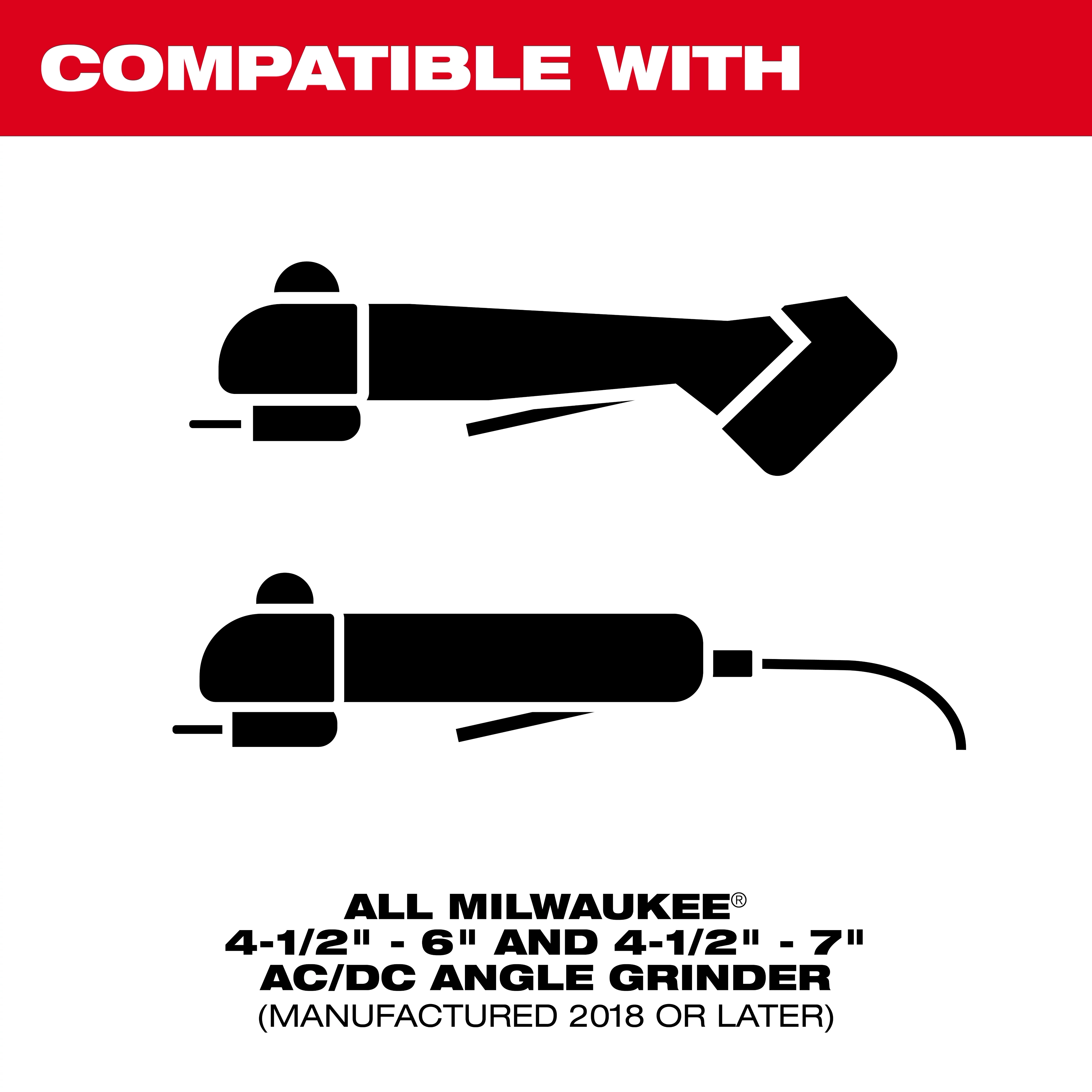 6" Tuckpointing Dust Shroud compatible with all Milwaukee 4.5"–6" and 4.5"–7" AC/DC angle grinders manufactured 2018 or later.