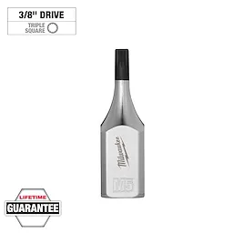 3/8" Drive 5mm Triple Square Bit Socket with a silver finish and ridged tip, alongside the brand name and a lifetime guarantee badge.