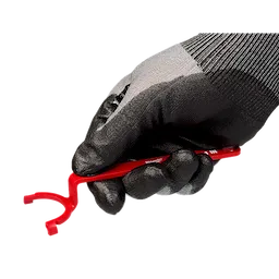 A gloved hand is holding a red tool from the 3 PC Locknut Wrench Set. The tool has a unique curved design at the end, suitable for locknut adjustments.