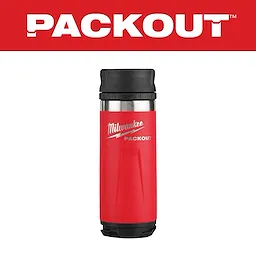 The PACKOUT 18oz Insulated Bottle with Sip Lid is red with black accents, featuring a silver stripe and a black sip lid.