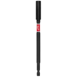 The image shows a SHOCKWAVE™ 6" Impact Duty Magnetic Bit Holder. It is black with a red label in the middle displaying the Milwaukee brand logo. The magnetic bit holder is designed for impact duty use.