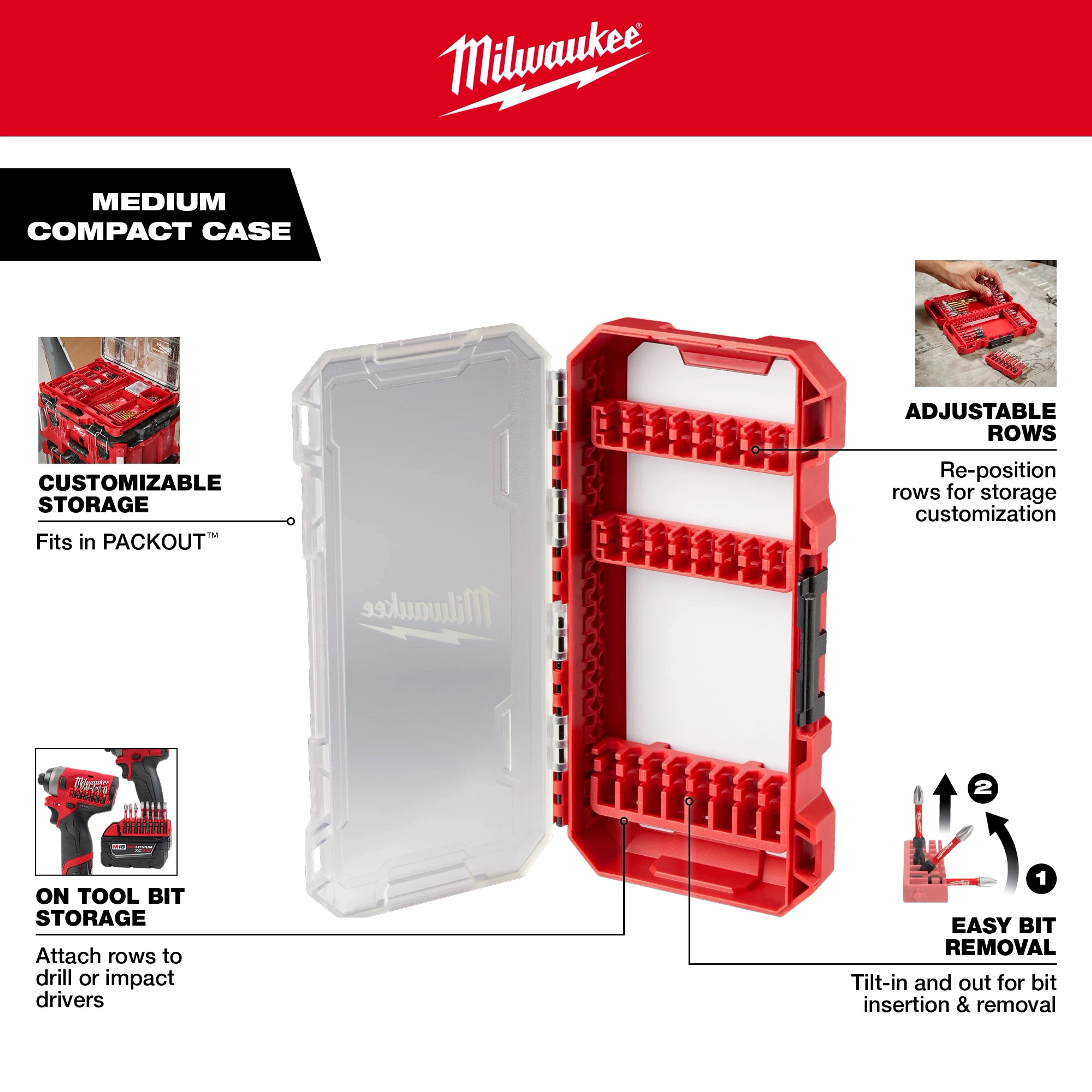 MILWAUKEE® Customizable Medium Compact Case for Impact Driver Accessories