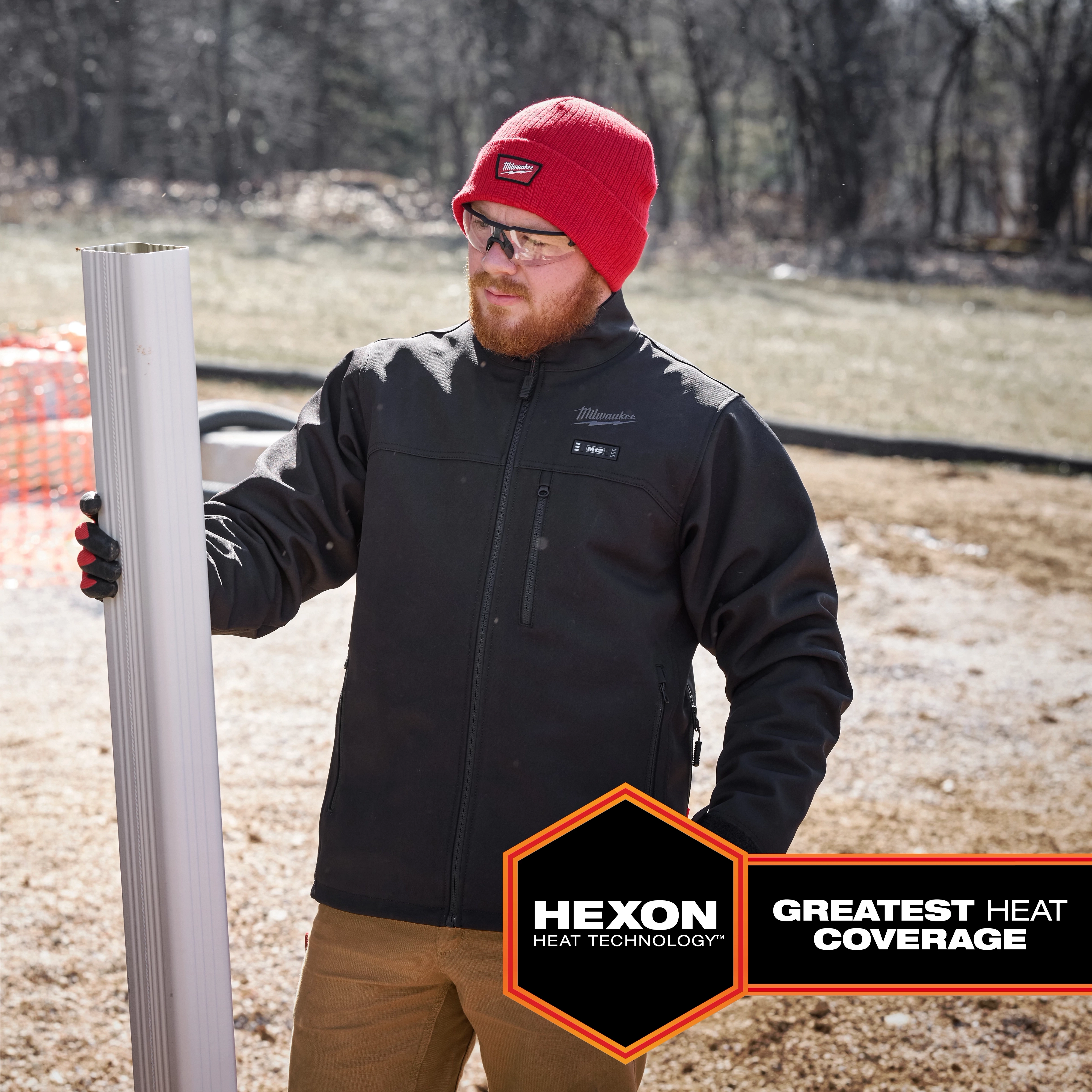 The M12 Heated TOUGHSHELL Jacket with Hexon heat technology provides the greatest heat coverage, ideal for outdoor work.
