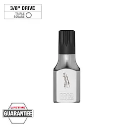 3/8" Drive 12mm Triple Square Bit Socket, silver-colored with a black tip, includes lifetime guarantee symbol.