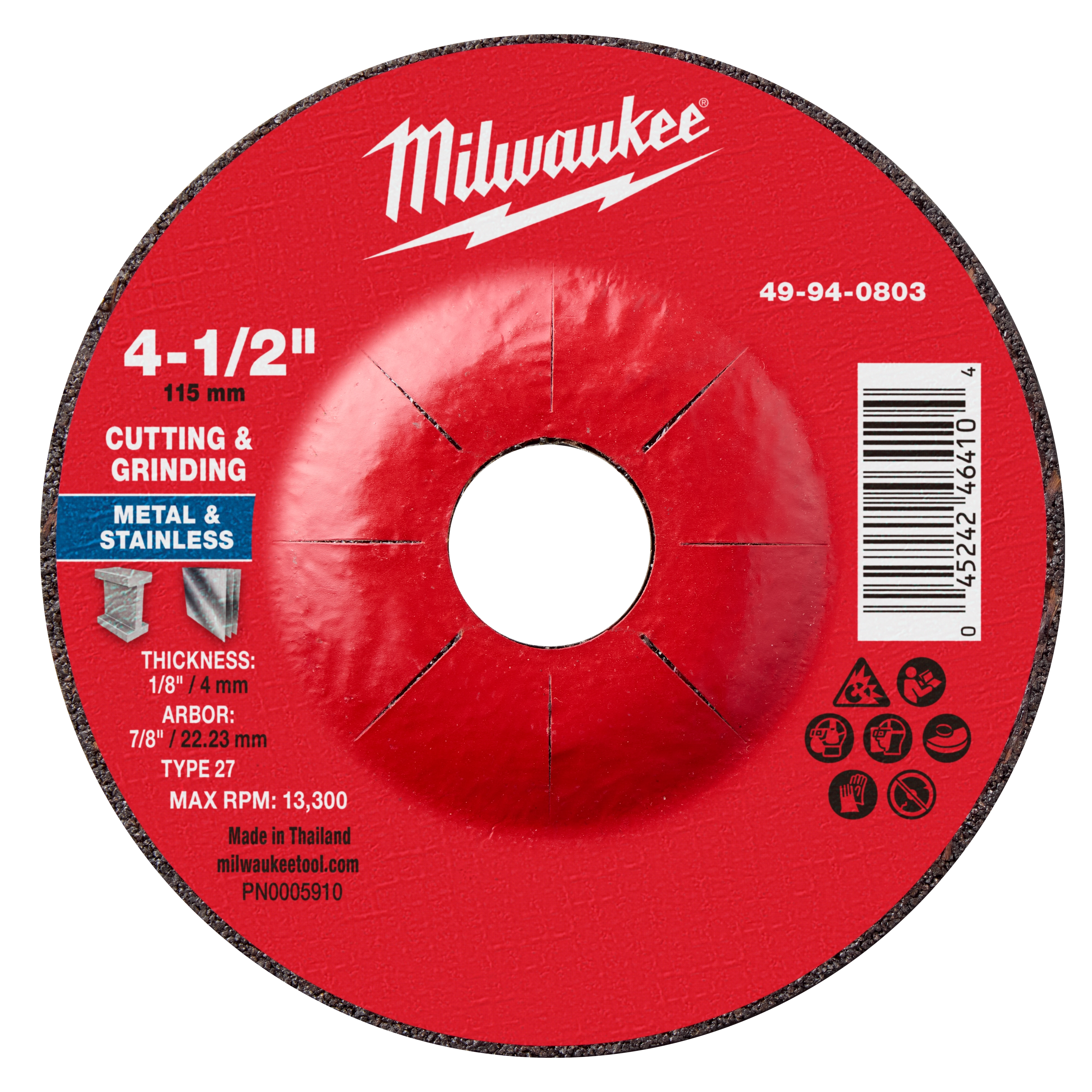 4-1/2" x 1/8" x 7/8" Dual Metal Cut & Grind Wheel - Type 27 for cutting and grinding metal and stainless steel.