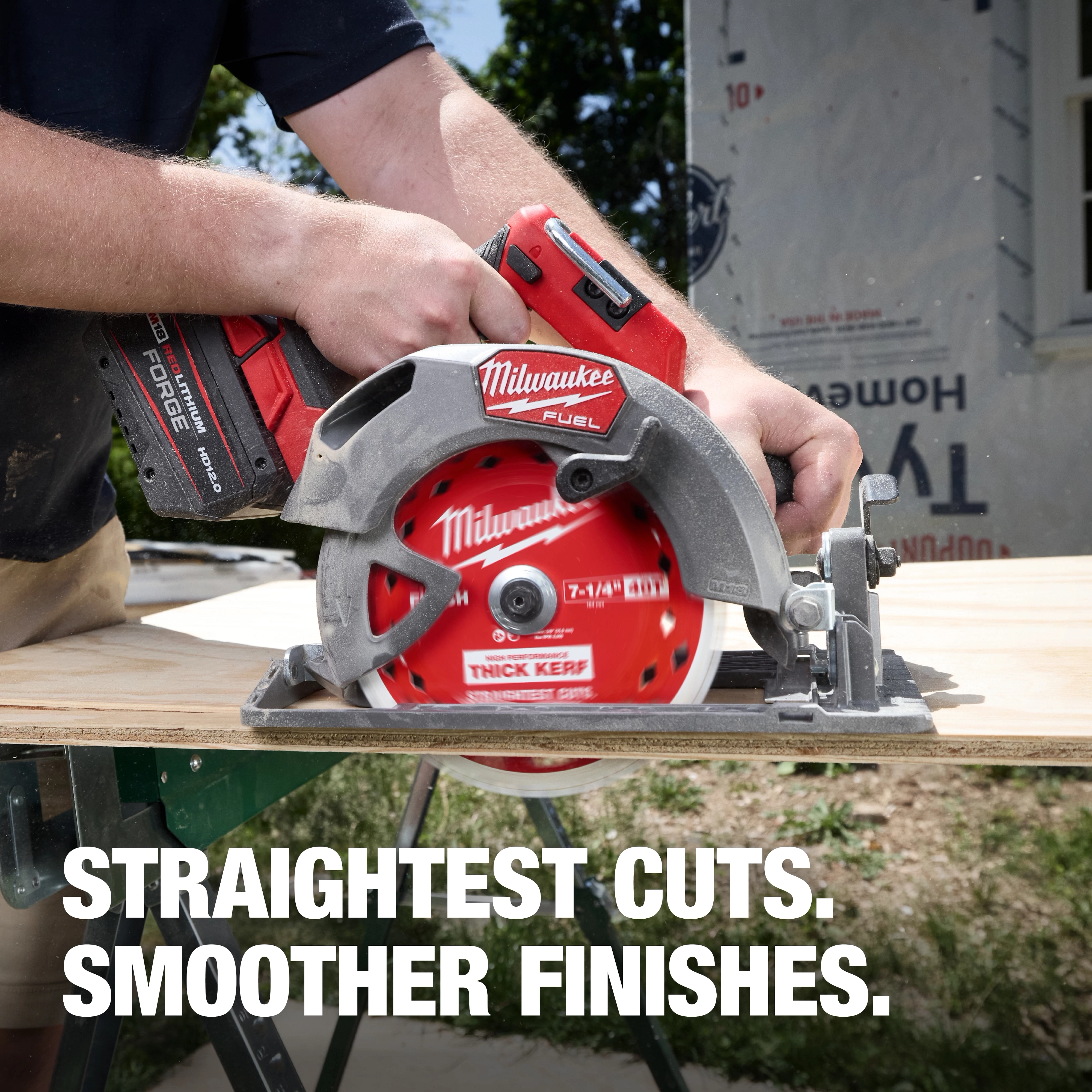 7-1/4" 60T Thick Kerf Ultra Finish Circular Saw Blade 7-1/4" 60T Thick Kerf Ultra Finish Circular Saw Blades Bulk 10 on a saw cutting wood.