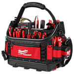 Image of the Milwaukee PACKOUT 15" Structured Tote highlighting its tool storage capabilities