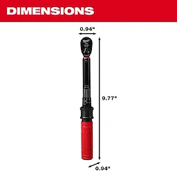 1/4” Drive Click Torque Wrench (40-200 in·lbf) with dimensions 9.77" length and 0.94" width, featuring a red handle and black head.