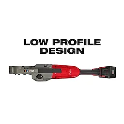 The M18 FUEL™ Pipe Threader w/ ONE-KEY™ is displayed horizontally, featuring a low-profile design. The tool has a grey and red color scheme with a compact structure suitable for tight spaces.