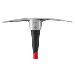 5lb Pick Mattock (36" Handle) with a red and black grip, featuring a sturdy, pointed pick and a flat cutting edge, seen from the top.