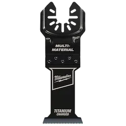 Milwaukee Open-Lok 1-3/8" titanium charged bi-metal multi-material multi-tool blade with distinctive black and silver design.