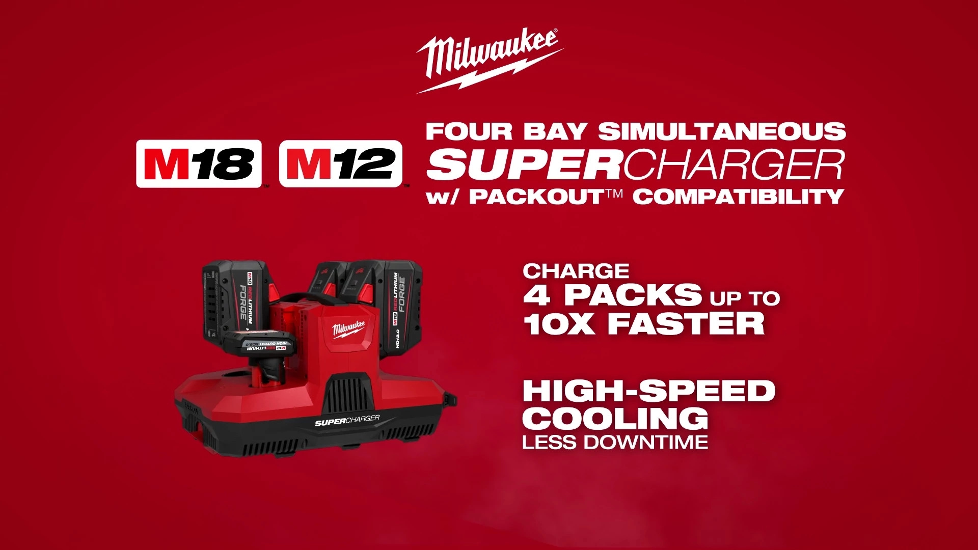 M18 & M12 Four Bay Simultaneous Super Charger w/ PACKOUT Compatibility walkthrough video.
