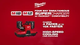 M18 & M12 Four Bay Simultaneous Super Charger w/ PACKOUT Compatibility walkthrough video.