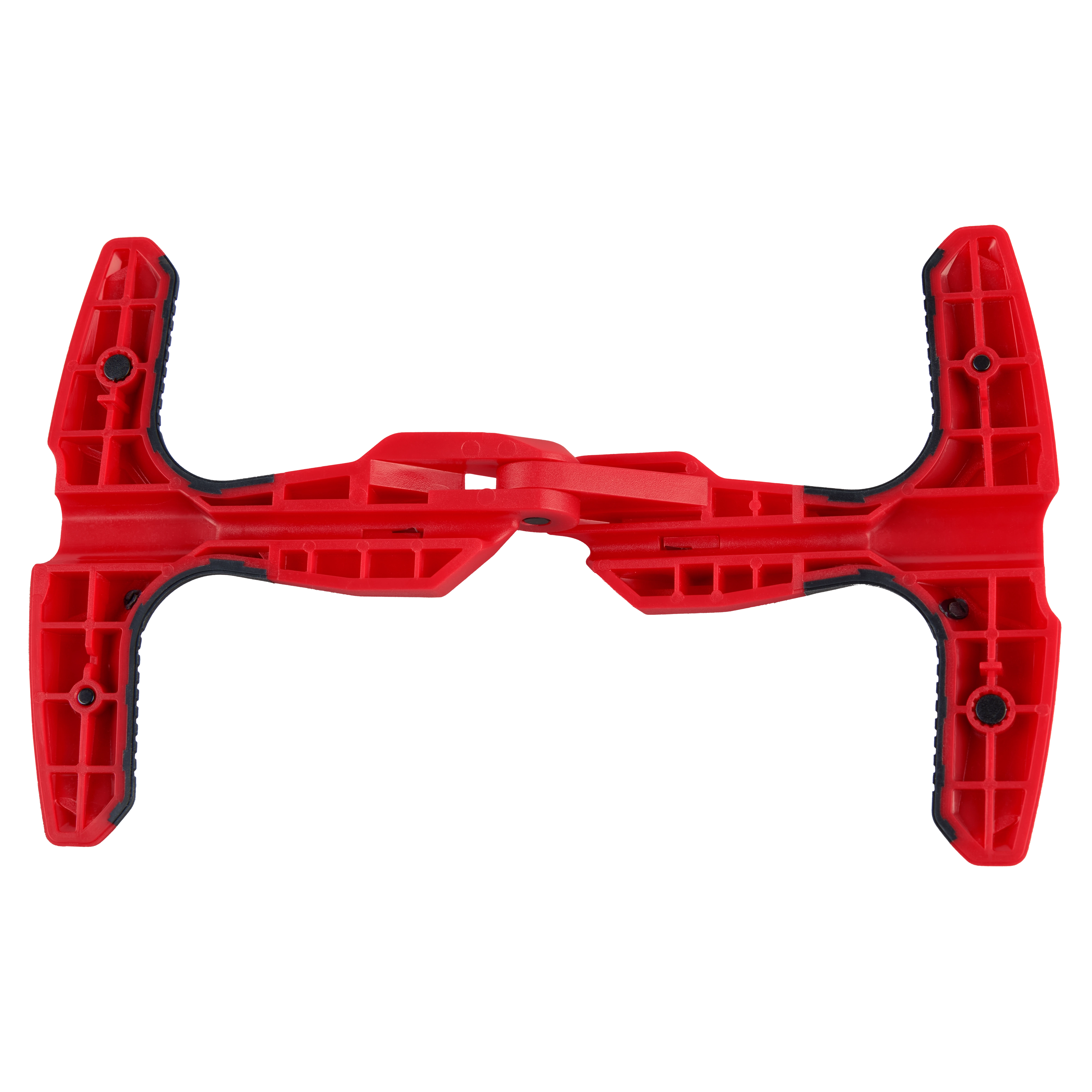 The image shows a red Fiber Optic Drop Cable Slitter, a tool used for precision slitting of fiber optic drop cables. The slitter has a symmetrical design with various slots and openings, and is primarily composed of plastic.
